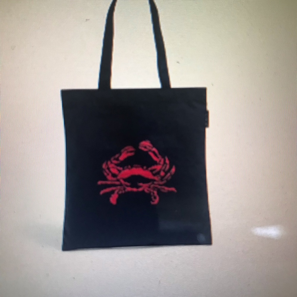J. Crew Black Tote Bag with Red Crab Embroidery